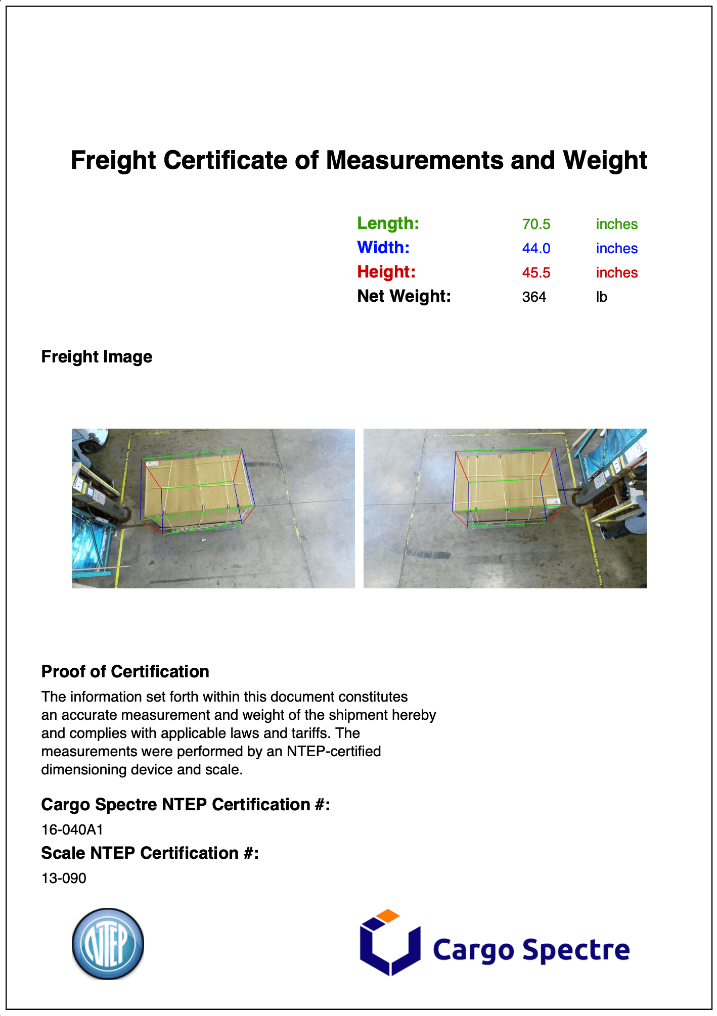 NTEP certified Freight Report