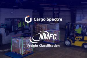 A warehouse image with forklifts and the words Cargo Spectre NMFC Freight Classification overlayed.