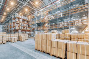 A photo of an international freight operations warehouse interior