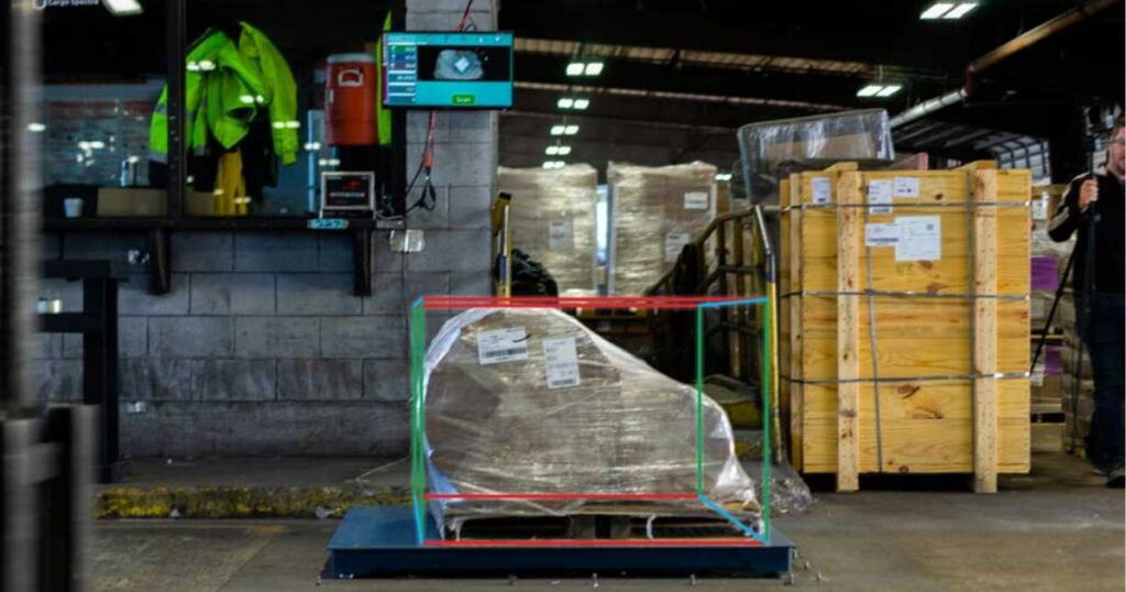 A cube measured by a Cargo Spectre pallet dimension scanner