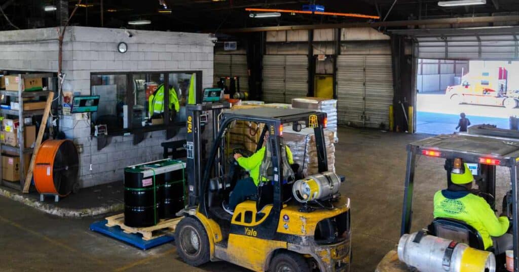 Cargo Spectre pallet dimensioners in a busy warehouse